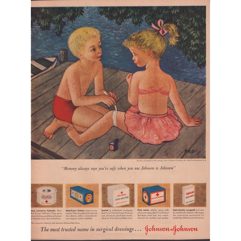 Vintage Johnson & Johnson Print Ad 1950s Red Cross First Aid Band-Aid 10x13